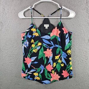 J.Crew Womens Floral Scalloped Camisole Top Black Multi Color Size 00